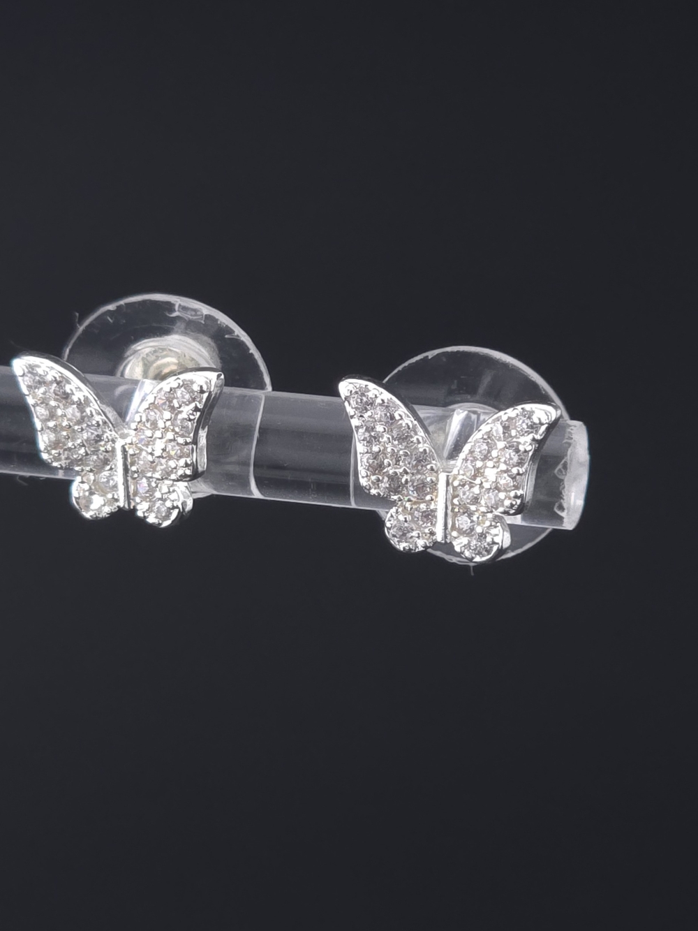 Sterling Silver Butterfly Crystal Stud Earrings - Clear
